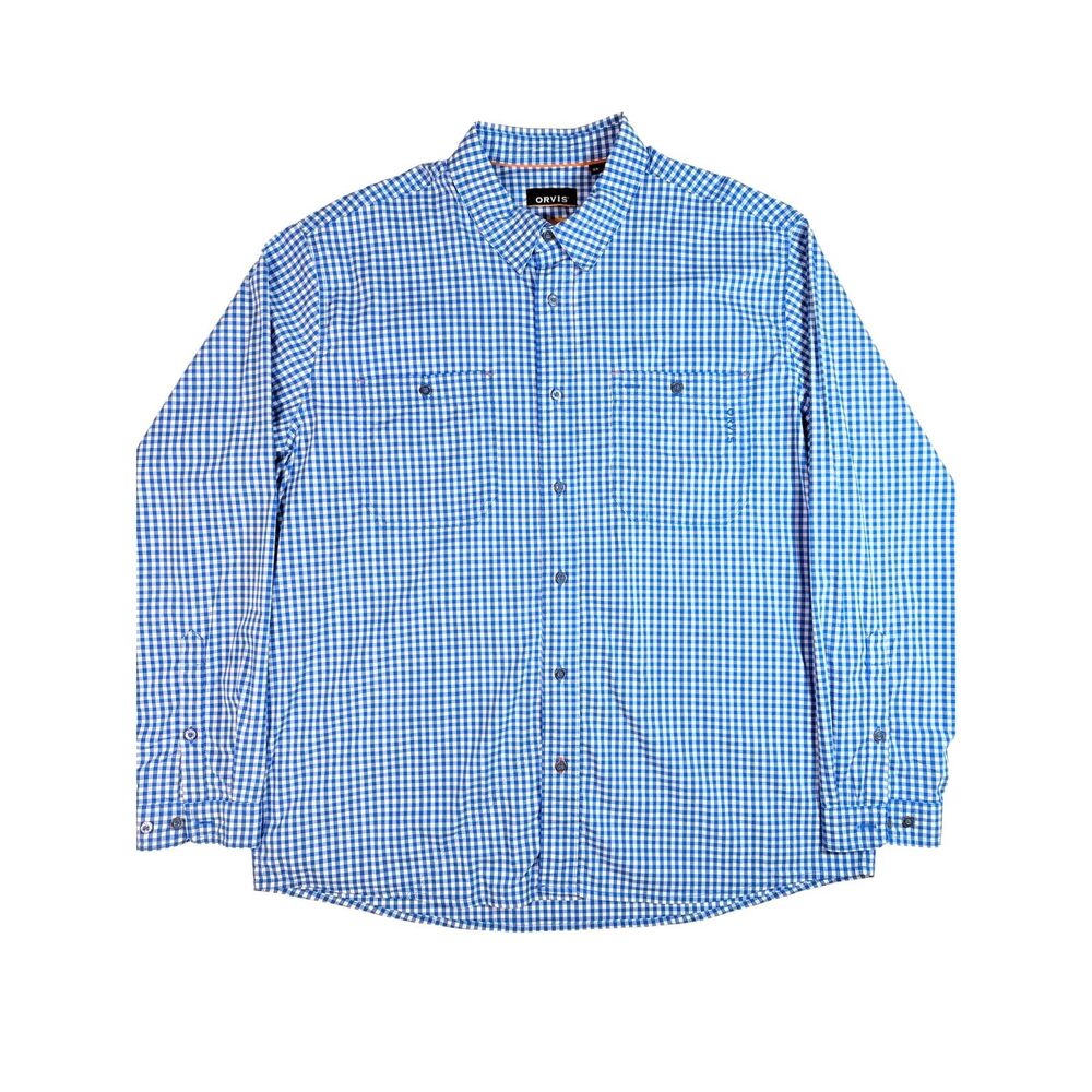 Orvis Mens XL Blue Gingham Active Fit Stretch Shirt Sunglasses Cleaner Gorpcore